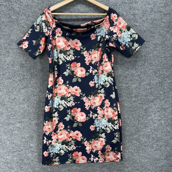 Olivia Matthews Dress Women 16 Blue Floral Shift Short Short Sleeve Casual - Picture 1 of 7